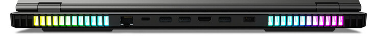 Задняя сторона: гигабитный Ethernet, USB 3.2 Gen 2 Type-C (Power Delivery, DisplayPort), 2x USB 3.2 Gen 1 Type-A, HDMI, USB 3.2 Gen 1 Type-A, разъем питания