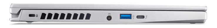 Левая сторона: слот замка, разъем питания, USB 3.2 Gen 2 (USB-A), Thunderbolt 4 (USB-C; Power Delivery, Displayport)