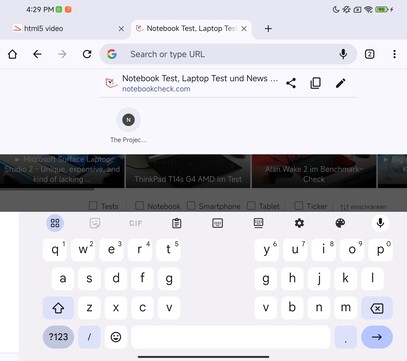 Клавиатура на встроенном дисплее, альбомный вид (Google Gboard)