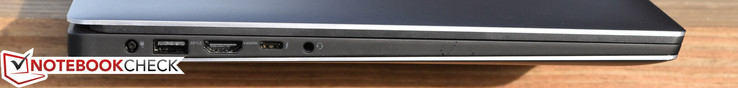 Левая сторона: Разъем питания, порт USB 3.0, HDMI, Thunderbolt 3, 3.5 мм комбинированный аудио разъем