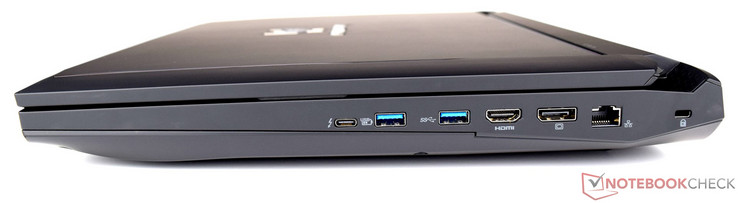 Справа: USB Type-C, USB 3.0 с поддержкой зарядки гаджетов, USB 3.0, HDMI, DisplayPort, Ethernet-порт, слот замка Kensington