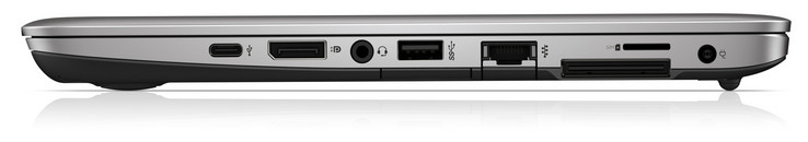 Справа: USB Type-C Gen. 1, DisplayPort, комбинированный аудио разъем, кардридер, Гигабитный Ethernet, порт док-станции, слот SIM-карты, гнездо зарядного устрой