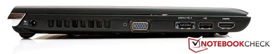 Слева: Разъем для подключения питания, VGA, eSATA/USB 2.0, USB 2.0, HDMI