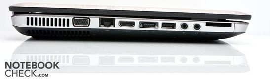 Left: VGA, RJ45 (LAN), HDMI, USB/e-SATA, USB 2.0, 2 audios