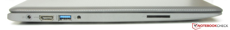 Слева: разъем питания, порт HDMI, порт USB 3.0, комбинированный аудиоразъем, кард-ридер для карт памяти