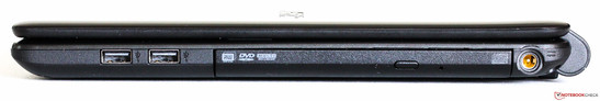 Справа: два порта USB 2.0, DVD-привод, разъем питания