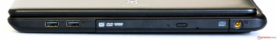 Слева: 2x USB 2.0, DVD-привод, разъём питания