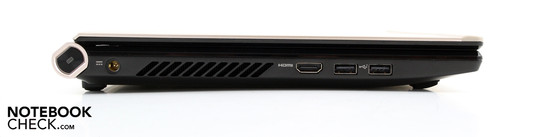 Слева: кнопка включения клавиатуры, разъем для подключения питания, HDMI, 2 x USB 2.0