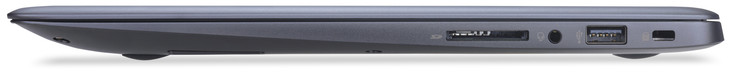 Справа: слот для карт памяти SD, аудиовыход, USB 2.0 (Type A), слот замка Kensington