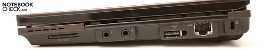 Справа: считыватель карт памяти, аудио разъемы, USB 2.0, RJ-45, разъем для замка Кенсингтона