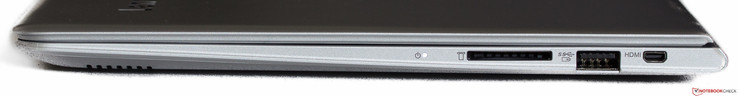 Справа: индикатор питания, кард-ридер, USB 3.0, micro-HDMI