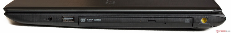 Справа: комбинированный аудио разъем, USB 2.0, DVD-привод, гнездо зарядного устройства