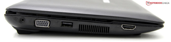 Слева: Разъём питания, VGA, один USB 2.0, HDMI