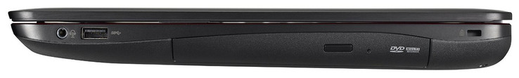 Справа: 3.5-мм аудиоразъем, USB 3.0, DVD-привод, слот Kensington