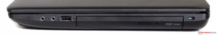 Справа: 2x Аудио, USB 2.0, DVD-привод, слот замка Kensington