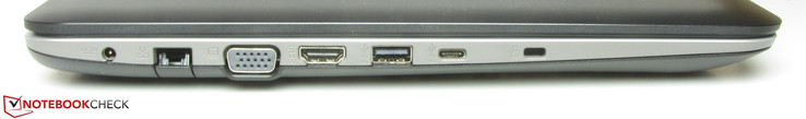 Слева: разъем питания, порт Gigabit Ethernet, видеовыход VGA, видеовыход HDMI, порт USB 3.0, порт USB 3.1 Gen 1, разъем для замка Kensington