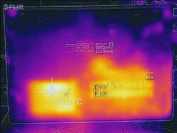 Температурный режим корпуса (нижняя панель, в режиме низкой нагрузки)