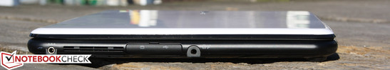 Слева: Вход питания, мини-VGA, USB 2.0, аудио
