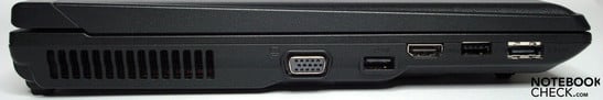 Левая сторона, слева на право: вентилятор, VGA, USB, HDMI, USB, eSata