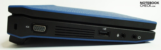 Слева: замок Кенсингтона, VGA, USB с функцмей зарядки, аудио