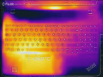 Нагрев корпуса ThinkPad E560 под нагрузкой (верхняя панель)