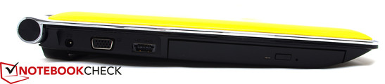 Слева: разъём питания, VGA, eSATA/USB 2.0, оптический привод