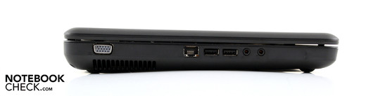 Слева: VGA, Ethernet, два USB 2.0, выход для наушников, вход для микрофона