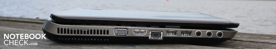 Слева VGA, HDMI, Ethernet, 2 x USB 2.0, 2x лин. выход, 1х микрофон. вход