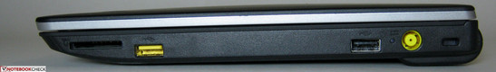 Справа: Считыватель карт памяти, 2x USB 2.0, разъем для подключения питания, разъем для замка Кенсингтона
