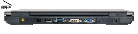 Сзади: S-Video Out, Modem, Gigabit-LAN, Последовательный порт, DVI-D, VGA, Разъем питания, Kensington Lock