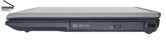 Справа: DVD привод внутри слота MediaBay, 1x USB-2.0