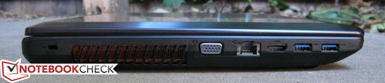 Слева: Kensington, VGA, Rj-45 (LAN), HDMI, 2x USB 3.0