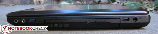 Справа: 2x Аудио, USB 3.0, оптический привод Blu-Ray, USB 2.0, разъём питания