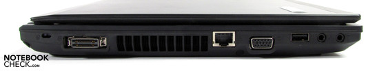 Слева: разъем для замка Кенсингтона, Easyport IV, LAN, VGA, USB, аудиразъемы