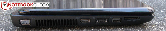 Слева: VGA-выход, HDMI 1.4, eSATA/USB 2.0, считыватель карт памяти 8-в-1