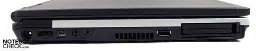 Слева: Электропитание, eSata, Firewire 400, аудио, USB 2.0, ExpressCard/54, PCMCIA, Smartcard