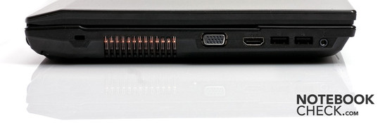 Слева- Kensington/VGA/HDMI/два USB 2.0/наушники