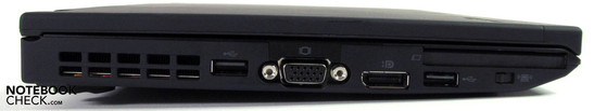 Слева: USB 2.0, VGA, DisplayPort, USB 2.0, ExpressCard/54, выключатель беспр. сети