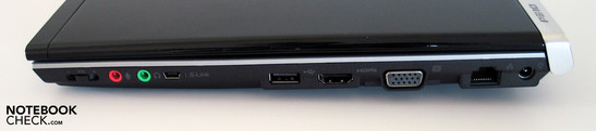 Правая сторона : Audio Ports, S-Link, USB, HDMI, VGA, ЛВС, отверстие для блока питания