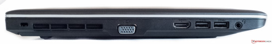 Слева: замок Kensington, вентиляционная решетка, VGA, HDMI, 2 порта USB 3.0, 3.5-мм 2-в-1 аудиоразъем