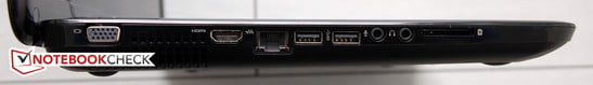Левая сторона: VGA, HDMI, LAN, 2x USB 3.0, 2х Аудио, картридер