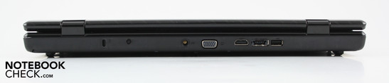 Сзади: проём замка Kensington, AC, VGA, HDMI, eSATA/USB, USB 2.0