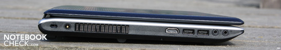 Слева: разъем для замка Кенсингтона, разъем питания, HDMI, 2 x USB 2.0, выход для наушников/ SPDIF, вход для микрофона