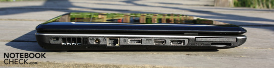 Слева: Kensington, AC, LAN, DisplayPort, HDMI, eSATA/USB, ExpressCard54, кардридер