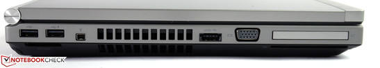 Слева: 2x USB 2.0, Firewire 400, USB/eSata, VGA, ExpressCard54, Smart Card Reader