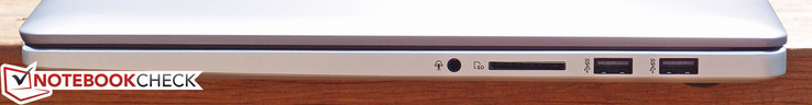 Справа: аудиоразъем, SD-картридер, два USB 3.0