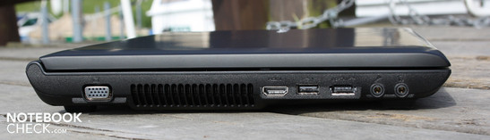 Слева: VGA, USB, HDMI, eSATA, линейный выход, микрофон