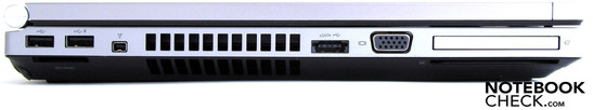 Слева: 2 x USB 2.0, считыватель карт памяти, Firewire, eSATA/USB, VGA,  ExpressCard54