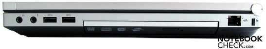 Справа: Аудиоразъемы, 2 x USB 3.0, DVD-привод, RJ45