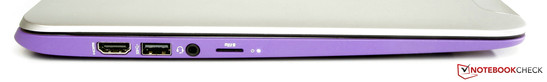 Слева: HDMI, USB 3.0, аудиоразъем, слот microSD